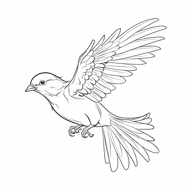 Handgezeichnete Vogel-Umriss-Illustration. Premium-Vektor-Malseite „Süßer Vogel für Kinder“.