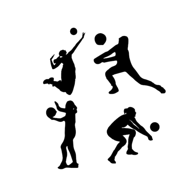 Vektor handgezeichnete volleyball-silhouetten-set