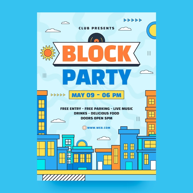 Vektor handgezeichnete vorlage für block-party-poster
