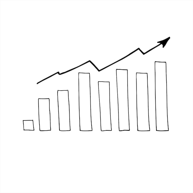 Handgezeichnete wachsende Balkendiagramm-Vektorillustration Spaltendiagramm ändernde Linienkunst schwarze Tinte Skizze Verfolgung der Dynamik der Veränderungen der wirtschaftlichen und finanziellen Indikatoren Positive Wachstumsdynamik
