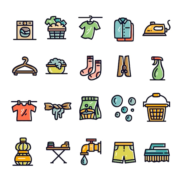 Handgezeichnete wäsche icons set