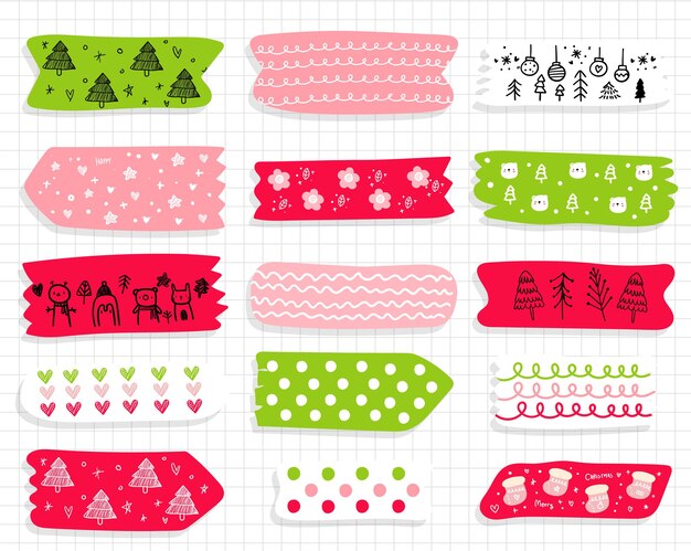 Handgezeichnete washi tape weihnachtskollektion