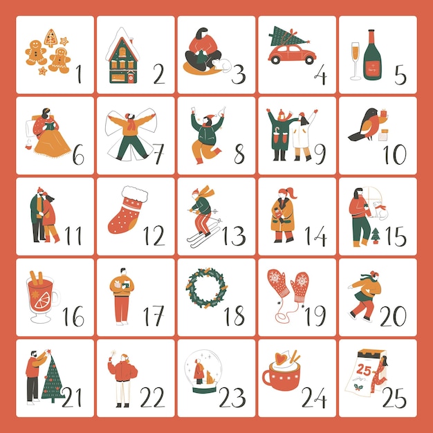 Handgezeichnete Weihnachtselemente Adventskalender Vorlage