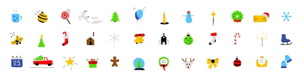 Vektor handgezeichnete weihnachtselemente weihnachtsfarben-icon-set