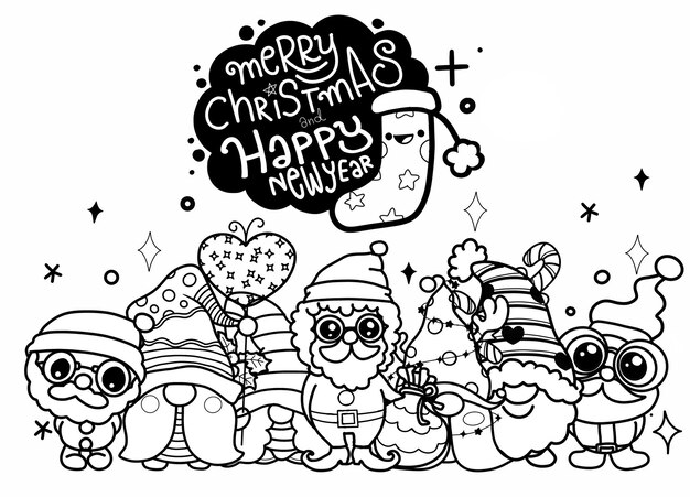 Vektor handgezeichnete weihnachtselementsammlung set von kleinen gartenzwergen, festliches neujahrs-clipart