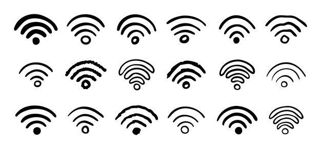 Handgezeichnete Wi-Fi-Ikonensatz-Droodle-Wi-Fi-Zeichen-Sammlung Zeichnung WiFi