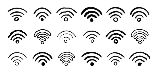 Handgezeichnete Wi-Fi-Ikonensatz-Droodle-Wi-Fi-Zeichen-Sammlung Zeichnung WiFi