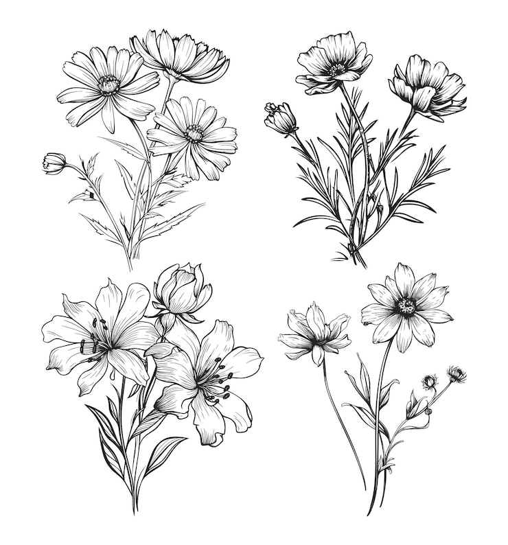Vektor handgezeichnete wildblumenkollektion