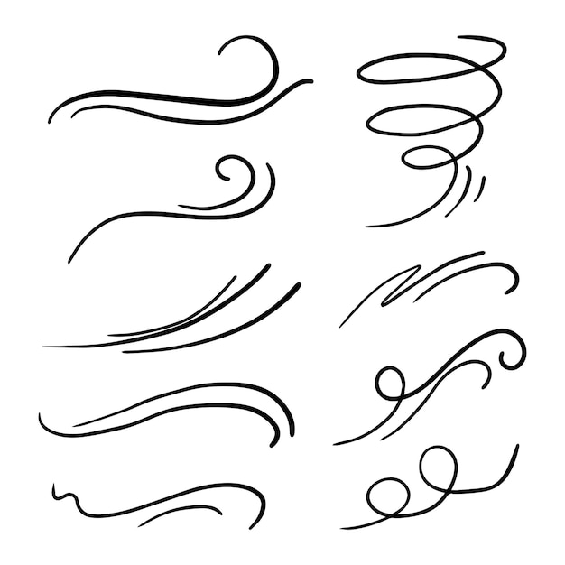 Handgezeichnete Wind-Doodle-Set-Vektorillustration
