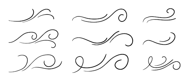 Vektor handgezeichnete wind-doodle-set-vektorillustration