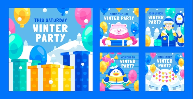 Handgezeichnete winterparty-instagram-posts