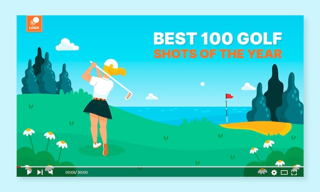 Vektor handgezeichnete youtube-thumbnail-vorlage für golfschläger