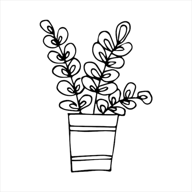 Handgezeichnete zimmerpflanze in einem topf-doodle-design home plant illustration