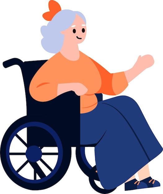 Handgezeichneter älterer Charakter, der im Rollstuhl sitzt, im flachen Stil isoliert auf dem Hintergrund