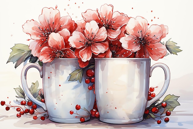 Handgezeichneter aquarell-bouquet mit roten blumen auf weißem hintergrund