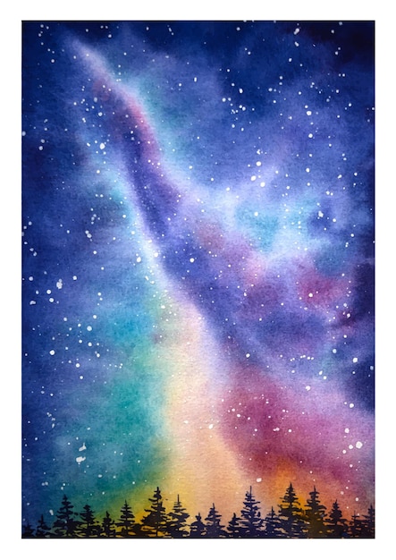 Vektor handgezeichneter aquarell-nachthimmel. aquarell-sternenhimmel