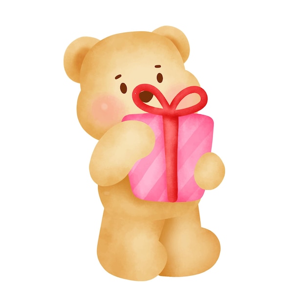 Handgezeichneter aquarell-valentinstag mit süßem bären