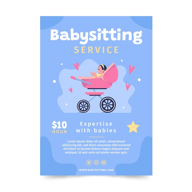 Vektor handgezeichneter babysitter-flyer im flachen design