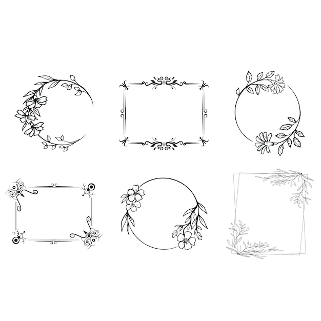 Handgezeichneter Blumenkränz Blumenkröns mit Blättern für eine Hochzeitseinladung