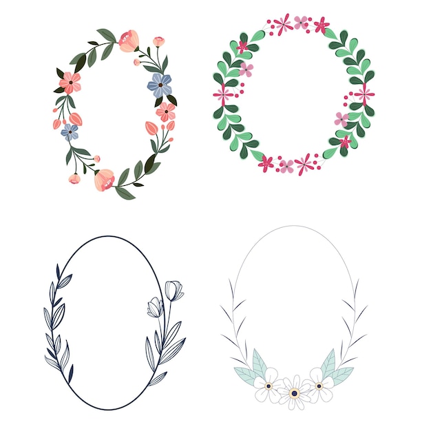 Handgezeichneter Blumenkranz Blumenkrans mit Blättern für die Hochzeit