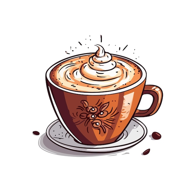 Vektor handgezeichneter cartoon-kaffee auf weißem hintergrund, handgezeichnete cartoon-illustration