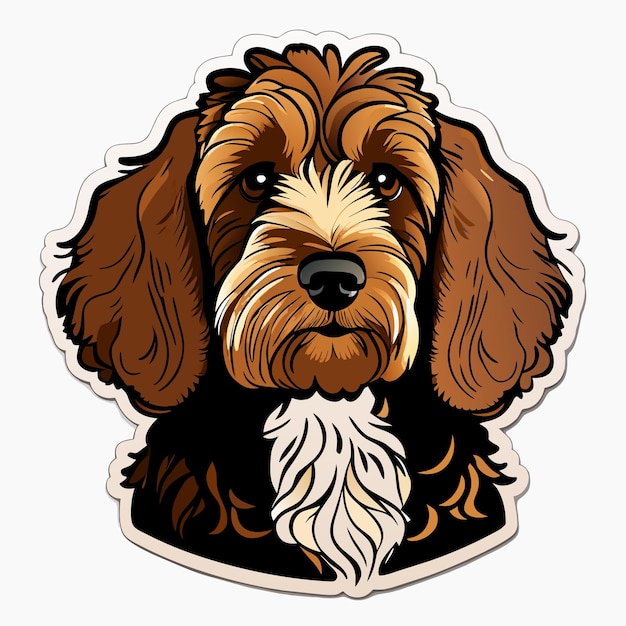 Vektor handgezeichneter cartoon-sticker-icon-konzept isolierter illustration für australischen labradoodle-hund