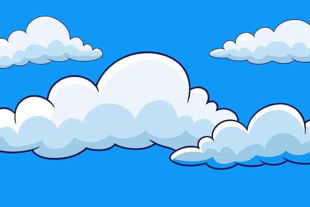 Vektor handgezeichneter cartoon wunderschöner himmel blauer himmel weißer wolken illustration hintergrundvektor