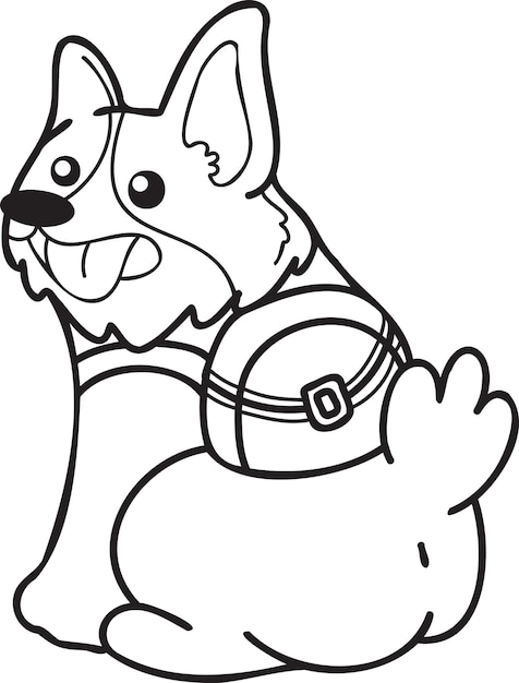 Handgezeichneter corgi-hund mit rucksackillustration im doodle-stil