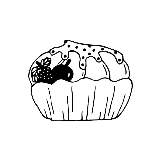 Vektor handgezeichneter cupcake mit kirscherdbeere und minze