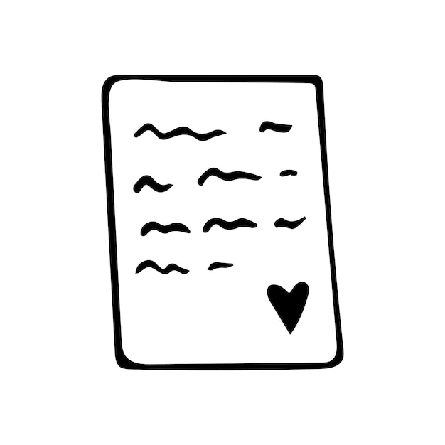 Handgezeichneter doodle liebesbrief valentinstag cliparts vektorpapier mit herzumriss