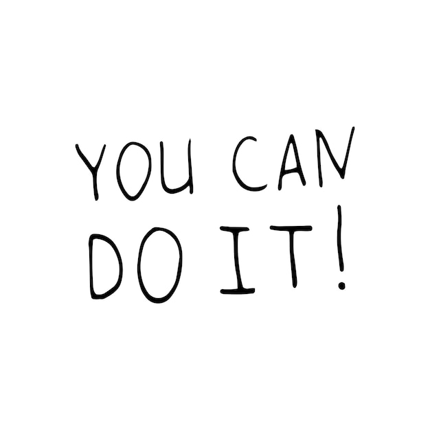 Handgezeichneter doodle-schriftzug „you can do it“ frauen-konzeptdesign symbole des feminismus und der body-positivity-bewegung