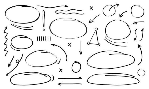Handgezeichneter Doodle-Stil Sammlung von Pfeilen, Kreisen und Formen Sammlung Vektor-Illustration