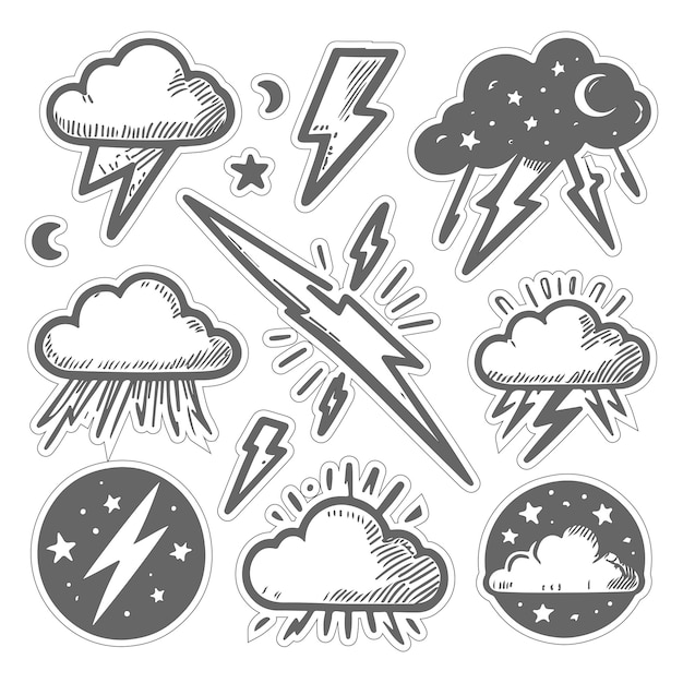 Handgezeichneter Doodle-Wetter-Ikonensatz Vektorillustration