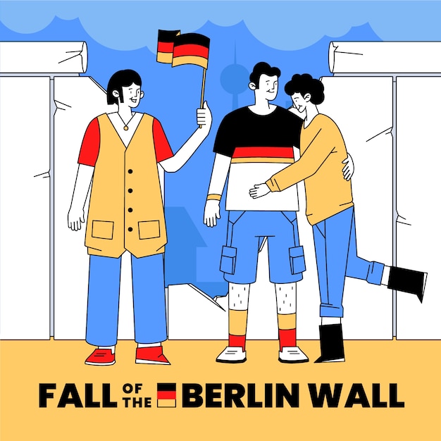 Vektor handgezeichneter fall der berliner mauer illustration