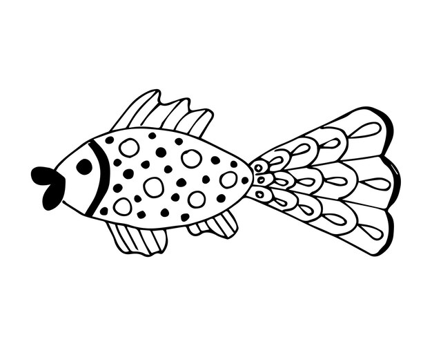 Handgezeichneter Fisch im Doodle- oder Sketch-Stil einzelnes Element in Schwarz-Weiß-Farbe