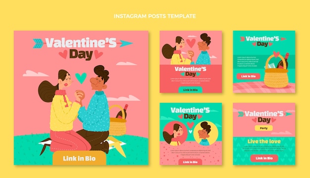 Handgezeichneter flacher design-valentinstag-instagram-post