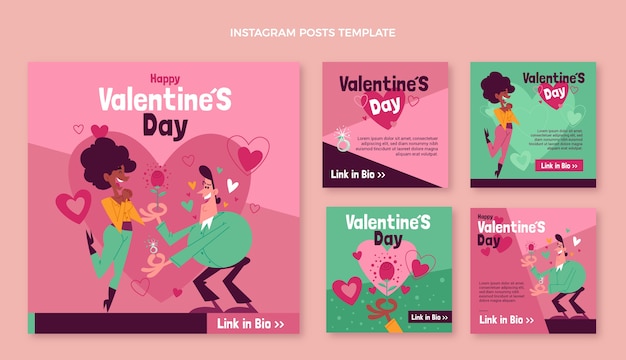 Vektor handgezeichneter flacher design-valentinstag-instagram-post