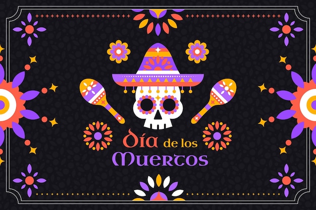 Vektor handgezeichneter flacher dia de muertos hintergrund