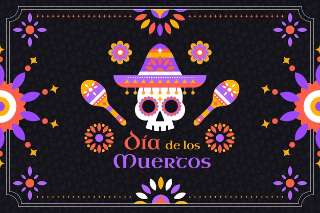 Handgezeichneter flacher dia de muertos Hintergrund