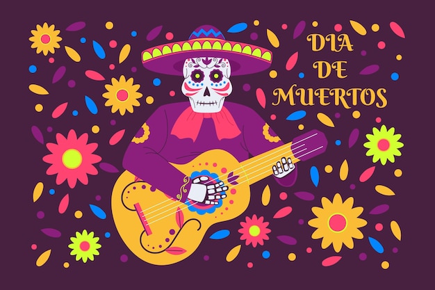 Handgezeichneter flacher dia de muertos hintergrund