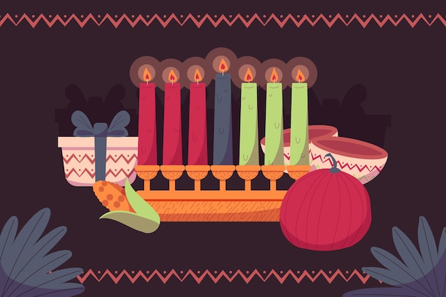 Vektor handgezeichneter flacher kwanzaa-hintergrund