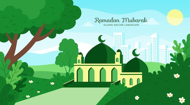 Handgezeichneter, flacher, trendiger cartoon islamischer ramadan kareem