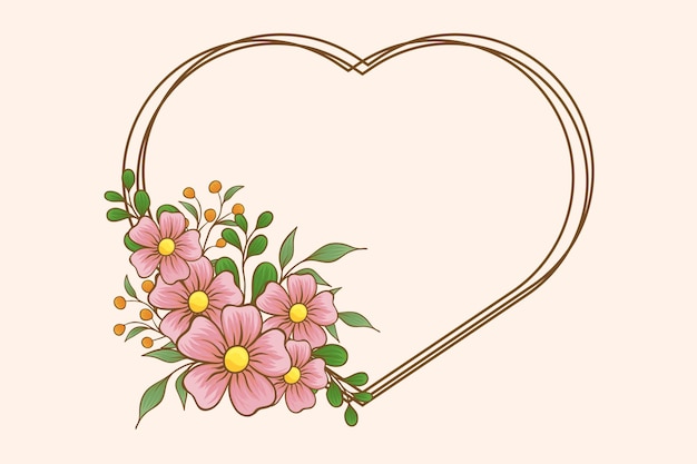 Handgezeichneter Hochzeitsblumenrahmen Love style Premium Vector