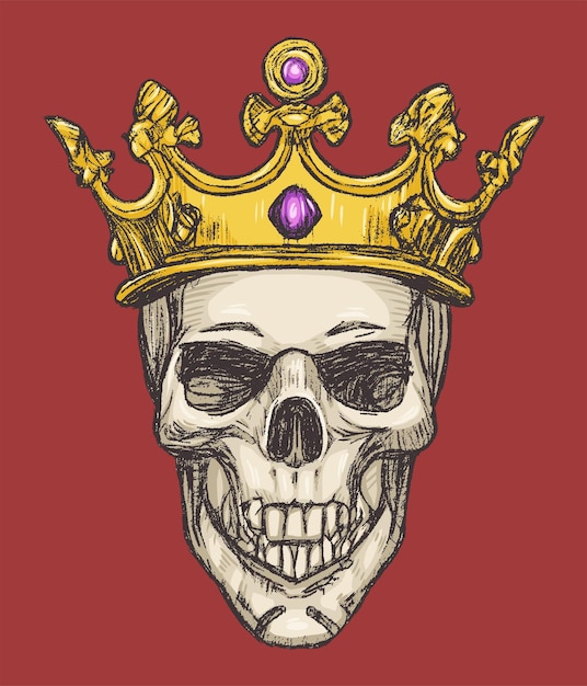 Handgezeichneter königsschädel mit krone vektorillustration