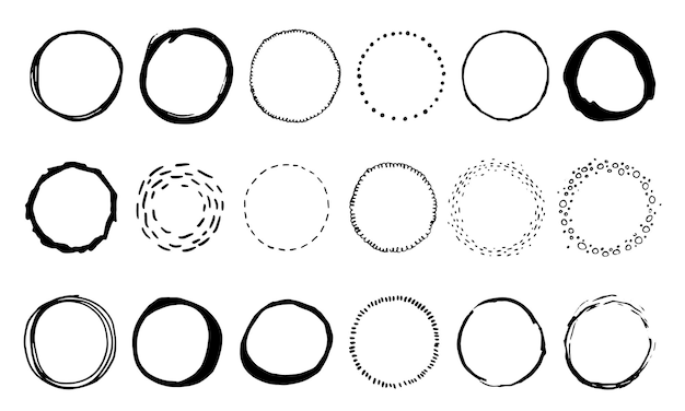Vektor handgezeichneter kreissatz mit schwarzer tinte