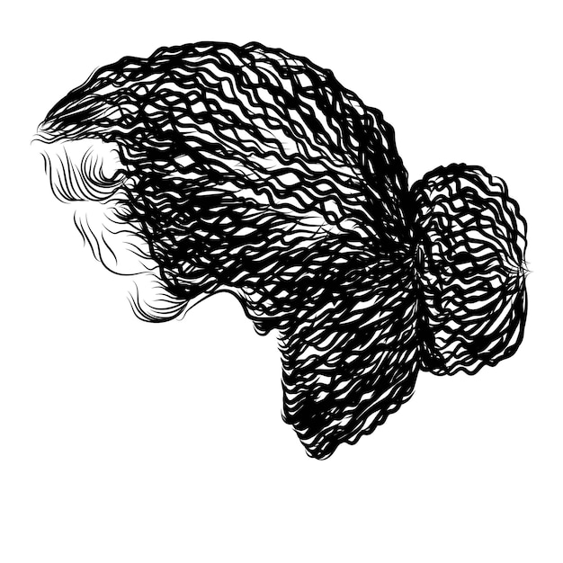 Vektor handgezeichneter lockiger frisur-haarknoten eines schönen mädchens