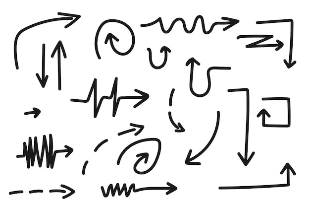 Handgezeichneter Navigationspfeil Doodle dynamische Kurven Doodles Zickzacklinien und Bewegungswege