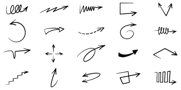 Handgezeichneter Pfeil-Icon-Set isoliert auf weißem Hintergrund Doodle-Vektor-Illustration