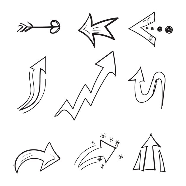 Vektor handgezeichneter pfeil satz von handgezeichneten pfeilen pfeilen doodle satz auf weißem hintergrund vektor