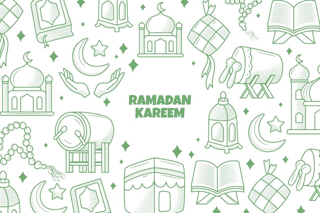 Handgezeichneter ramadan-kareem-hintergrund mit linearen elementen